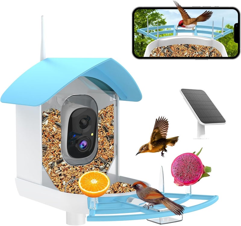 Fazoxo Bird Feeder with Camera, Smart AI Bird Breed Recognition,Birds Motion Detection with Real Time Notice, Solar Powered Auto Capture Bird Watching WiFi Camera,Gifts for Birdlover,Family,SkyBlue - Image 1